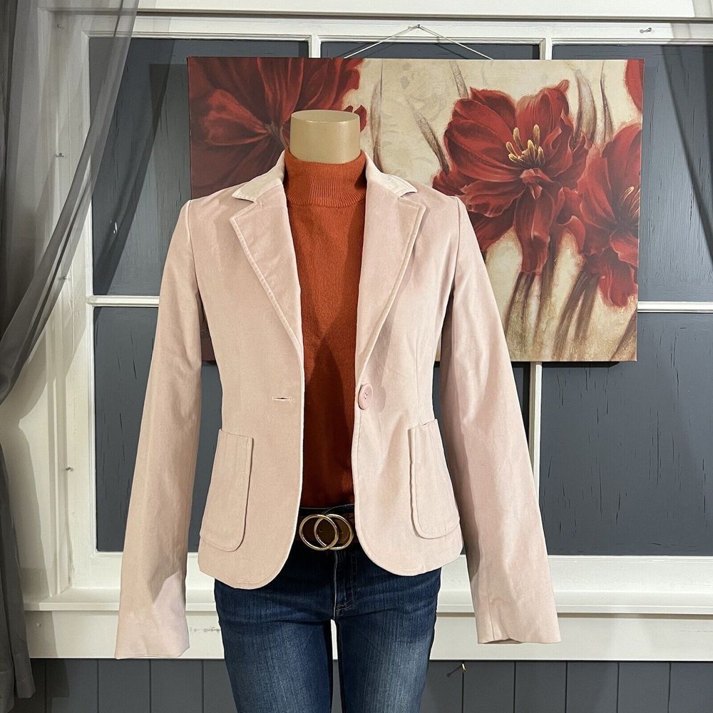 GAP Women's Blazer Sz 4 Velvet‎ Cotton Stretch Pinkish Working Cuffs Suit Jacket